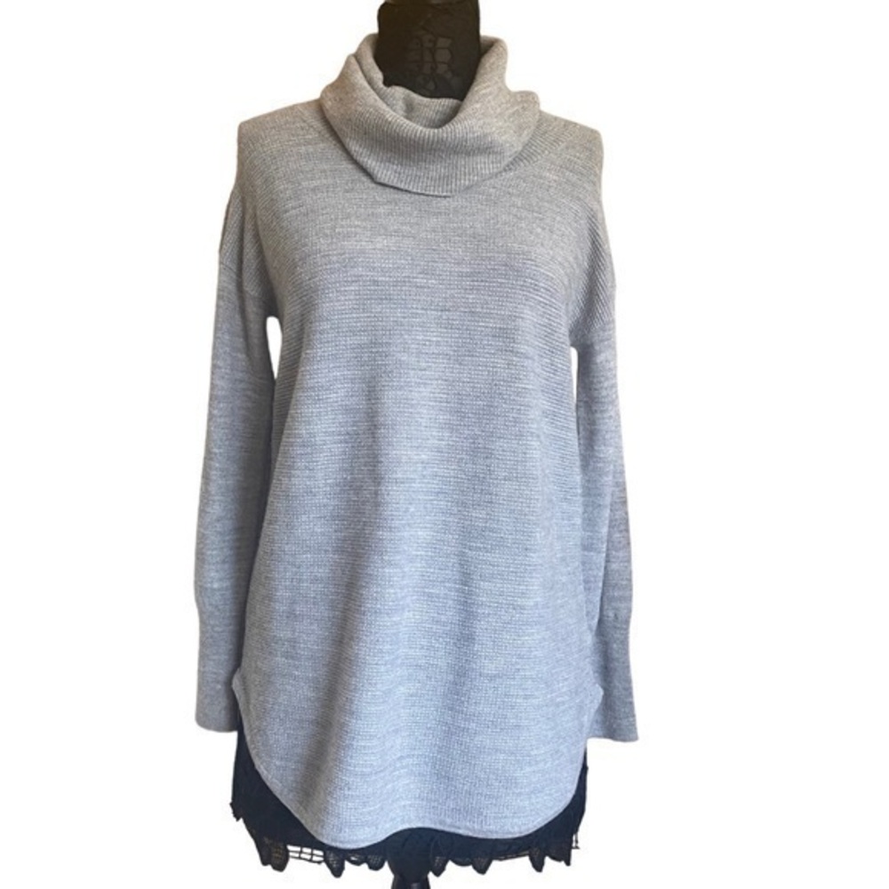 Max Studio Gray Merino Wool Knit Cowl Neck Sweater Large